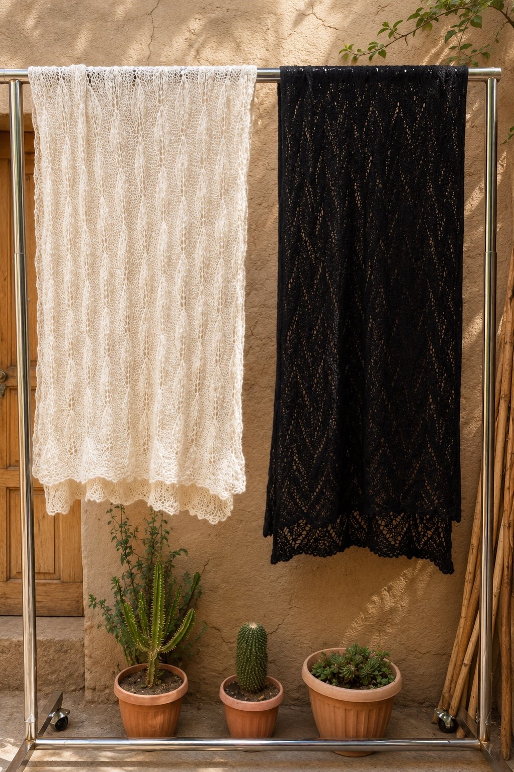 White and black alpaca shawls